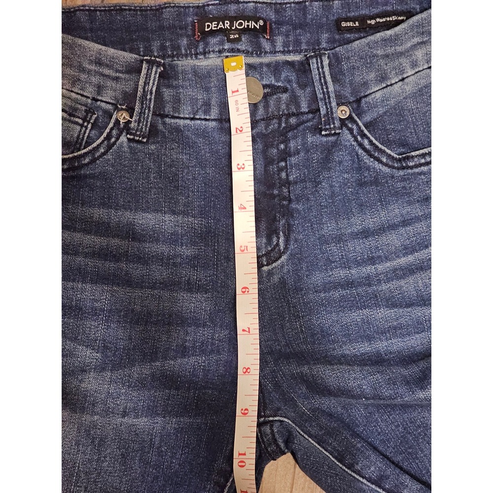 Dear John Gisele High Waisted Skinny Jeans Blue Distressed Raw Hem Size 26 - Picture 6 of 7